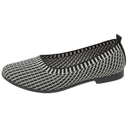 DVKOVI Comfortable Shoes for Women Womens Shoes Flats Flat Shoes for Women Round Toe Ballet Leisure Shoes with Arch Support Washable Comfortable Knit Shoes Loafers for Women Black 37