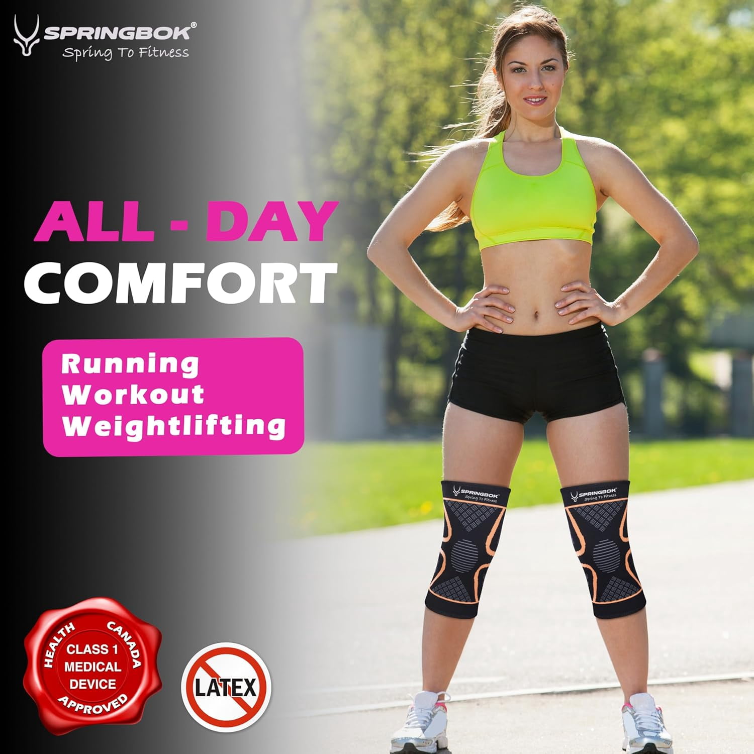 SPRINGBOK Compression Knee Sleeve Brace for Men & Women (Pair), for Knee Pain, Workout Sports Knee Braces for Meniscus Tear ACL & Arthritis, Running, Weightlifting, Workout-Small Size