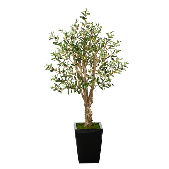 Nearly Natural 4.5ft. Olive Artificial Tree in Black Metal Planter
