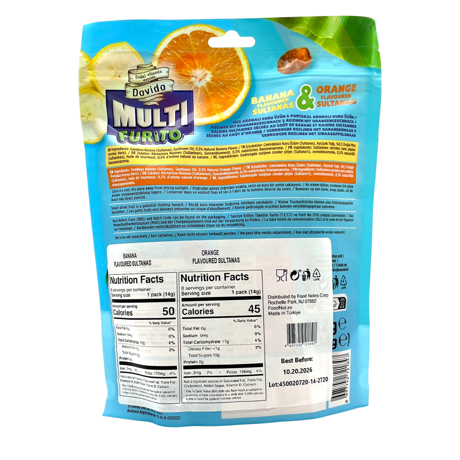 Dovido Flavored Raisins, Natural Sultanas, Healthy Snacks for Kids, 6 Pack-3.95 oz (Orange Banana), School Snacks, Toddler Snacks, Nut Free, Gluten-free fruit snacks , Vegan