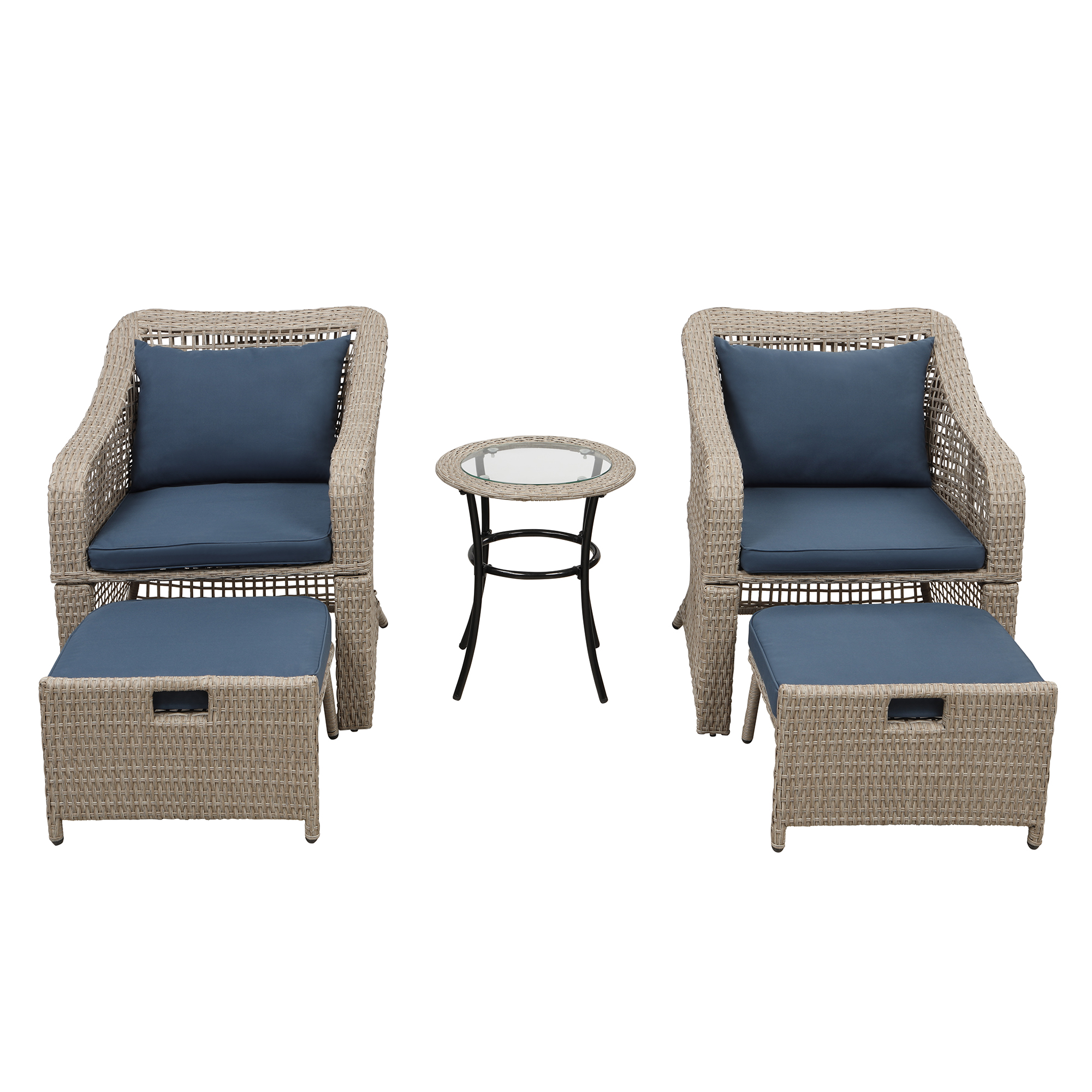 Patio Conversation Set, 5 Piece Outdoor Patio Furniture Sets with 2 Cushioned Chairs, 2 Ottoman, Glass Table, PE Wicker Rattan Outdoor Lounge Chair Chat Bistro Set for Backyard, Porch, Garden, LLL325 - image 2 of 9
