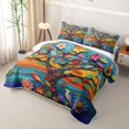 thumbnail image 3 of Homewish Boho Life Tree Quilt Full,Watercolor Birds Flowers Full Bedspread Sets,Orange Blue,3 Pieces, 3 of 7