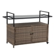 thumbnail image 5 of Outdoor Bar Cart,Patio Wicker Wine Serving Cart w/Wheels,Rolling Rattan Beverage Bar Counter Table w/Glass Top for Porch Backyard Garden Poolside Party,Light Brown, 5 of 14