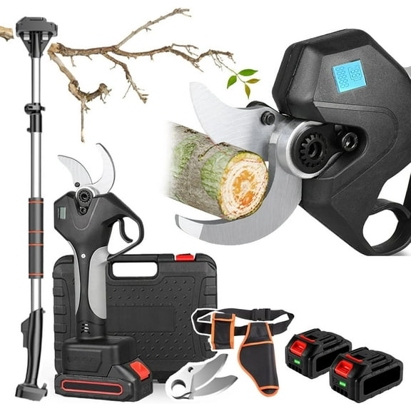 980w Electric Pruning Shears, Portable 2.1m Telescopic Pruning Shears with 4.5ah Batteries 2PCS/Waist Bag,Rechargeable Garden Secateur with Display,For Hedge/Bush/Orchard