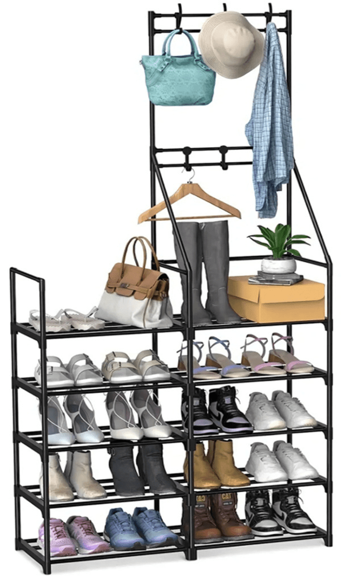 TECHVIDA 5-Tier Shoe Rack Shoe Storage Organizer, Freestanding Coat and Shoe Rack, 25-30 Pairs Shoe Shelf for Entryway Closet