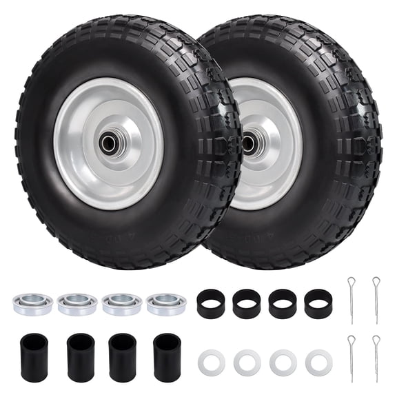 Hex Autoparts 2pcs 13" 4.00-6 Flat Free Tire and Wheels,w/ 5/8" & 3/4" Bearing, 1.8"-4.8" hub  for Garden Carts/Hand Trucks/Garden Carts Set of 2