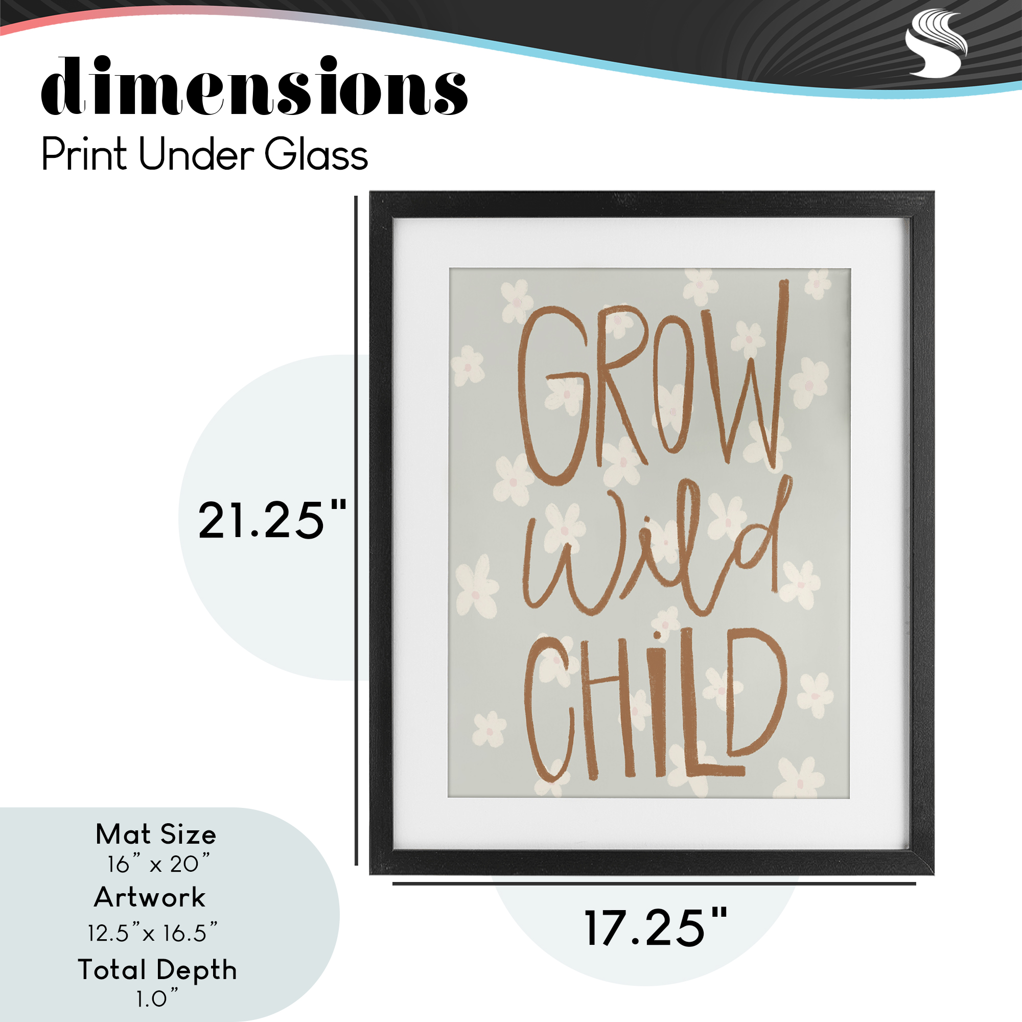 Grow Wild Child Flowers Black Framed Print Under Glass, design by Katie Griggs