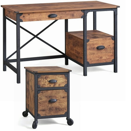 Pine Computer Cabinet Desk and File Cabinet Set, Better Homes & Gardens Rustic Country Desk - Better Homes & Gardens Rustic Country File Cabinet, Weathered Pine Finish ()