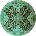 thumbnail image 1 of Ahgly Company Machine Washable Indoor Round Oriental Turquoise Blue Traditional Area Rugs, 7' Round, 1 of 4