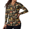 thumbnail image 2 of Xoenoiee Mushroom Flower Print Long Sleeve Golf Polo Shirts for Women V Neck Collared Top UPF 50+ Collar Quick-Dry Breathable Stretch Moisture-Wicking for Sports Tennis Golf, Size XS, 2 of 7