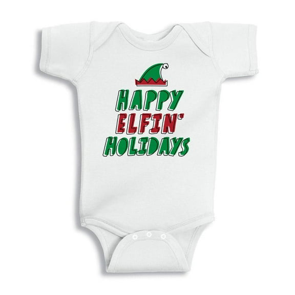TeesAndTankYou Happy Elfin Holidays Funny Christmas Baby Onesie Infant One Piece Bodysuit Newborn White
