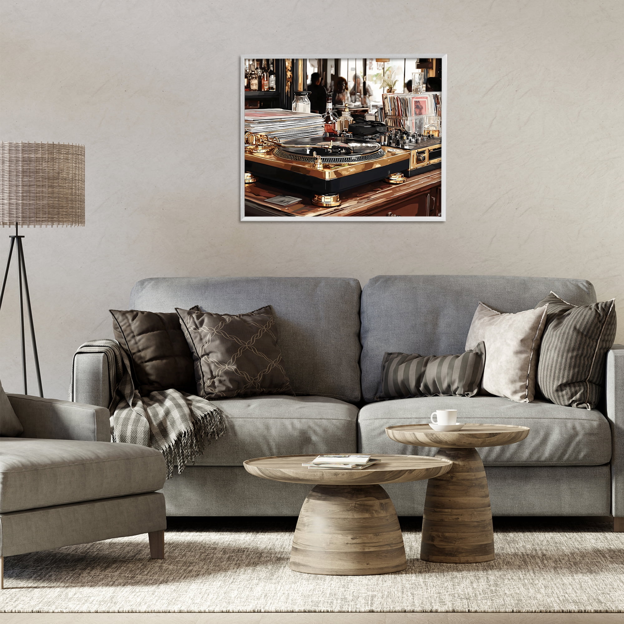 Stupell Industries Work Place Vintage Gold Turntable White Framed Giclee Art, design by Franklyn Gregory