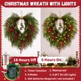 thumbnail image 2 of Yastouay 24" Christmas Wreath with Lights Bells, Artificial Heart Shape Norfolk Pine Wreath with Red Berries for Wall Porch Home Xmas Decor, 2 of 10