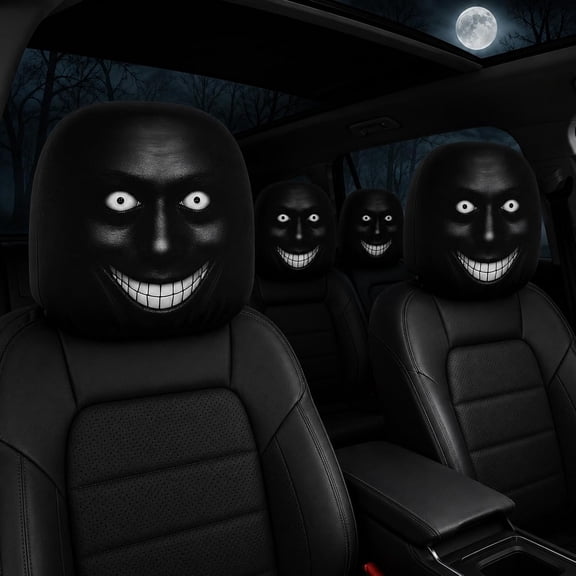 Ghost Face Headrest Covers, Scary Halloween Car Seat Protector Set, Soft Stretchy Fabric, Easy Install Machine Washable, For Halloween, Parties & Daily Pranks