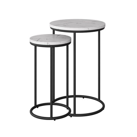 CorLiving Fort Worth Engineered Wood Round Indoor Nesting Side Tables with Black Iron Base