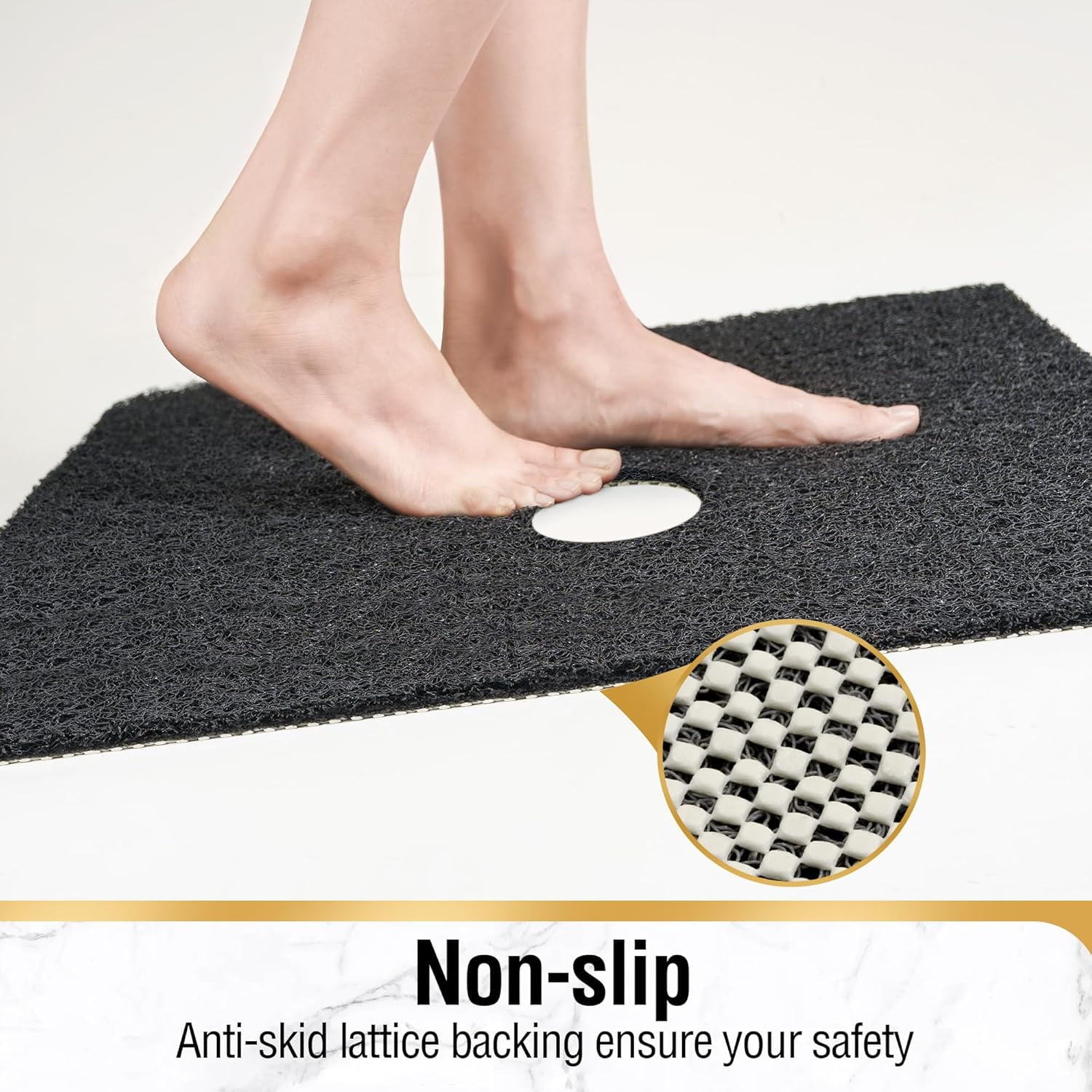Square Shower Mat  27 X 27 Inch Non Slip Bath For Tub Soft Pvc Loofah Bathtub Mats With Drain Holes Quick Drying Bathroom Stall Floor Accessories Without Suction Cup Black