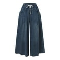 thumbnail image 3 of Women Wide Leg Baggy Jeans Plus Size Loose Elastic Waist Denim Pants With Deep Pockets Light Blue Womens Pants 14 Tall Jean Pants for Women Party Ladies Pants Size 14 Womens Stretch Straight Leg Pants, 3 of 4
