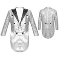 thumbnail image 5 of HULIJA Kids Boys Classic Tuxedo Sequined Blazer Tailcoat Swallowtail Suit Jacket Open Front Wedding Silver 6, 5 of 6