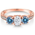 thumbnail image 3 of Gem Stone King 18K Rose Gold Plated Silver 3-Stone Ring Set with Oval Moissanite and Moissanite (2.02 Cttw, Size 9), 3 of 6