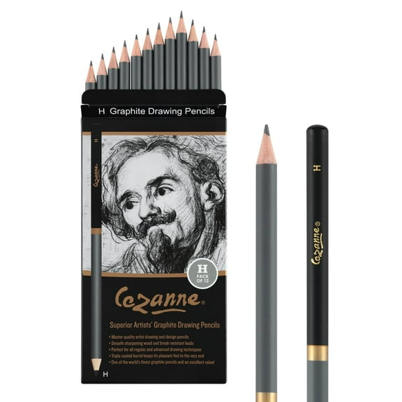 Cezanne Graphite Drawing Pencils Set - H, Set of 12 Break-Resistant Graphite Lead, Easy-to-Sharpen Sketch Pencils, Master Artist Quality Graphite Pencils for Technical and Artistic Drawing