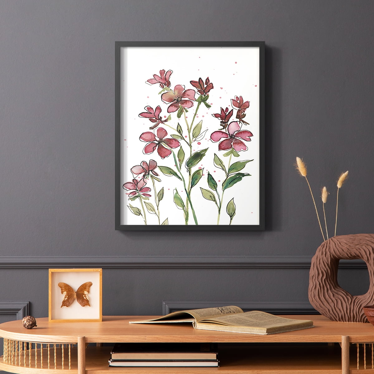Watercolor Floral Stems II Framed Print in Black Solid Wood 16 x 20 Framed Print
