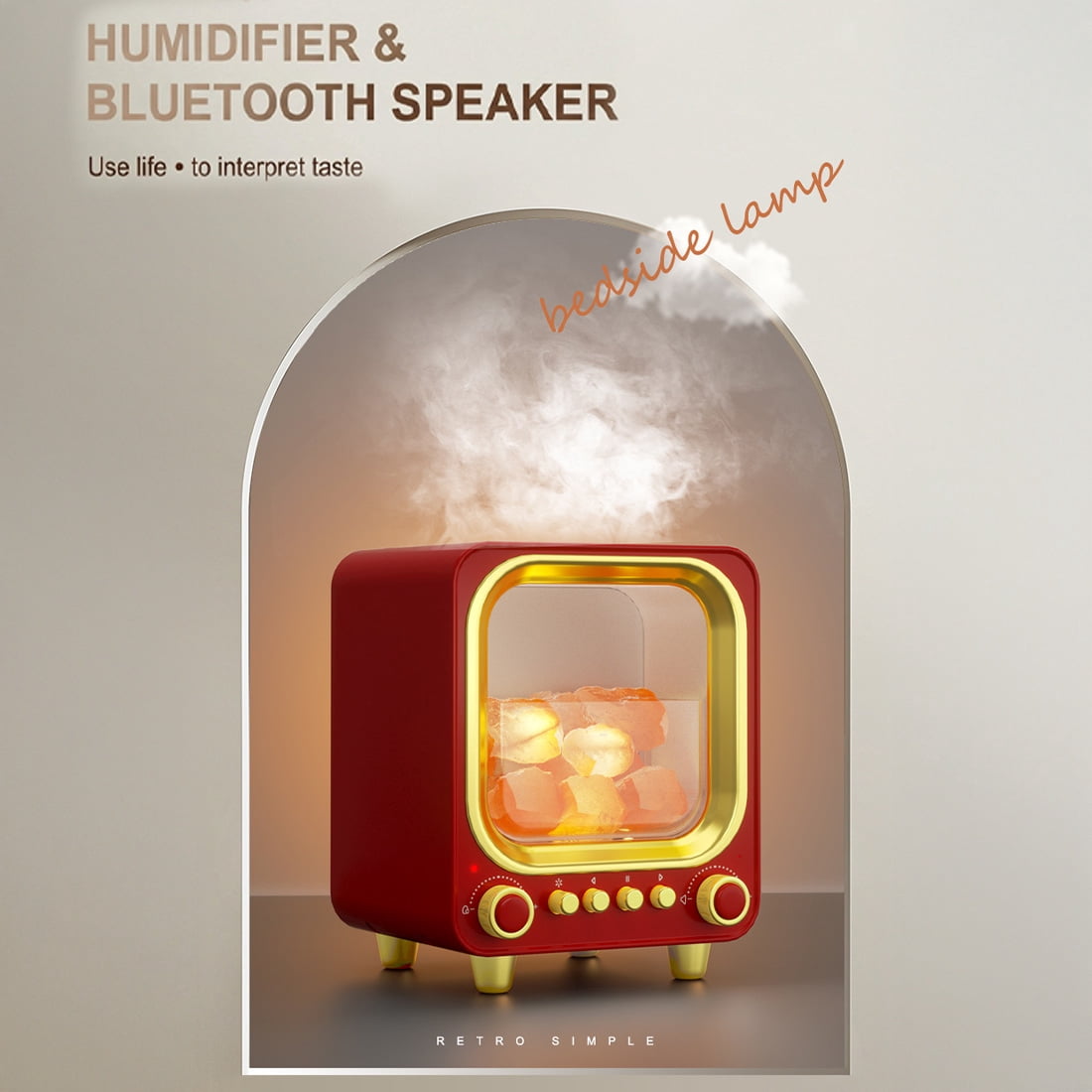 Aromatherapy Diffuser Humidifier with Bluetooth Speaker, Retro TV Style Essential Oil Diffuser with Ultrasonic Mist, Flame Effect Night Light, Quiet Desktop Diffuser for Bedroom, Office