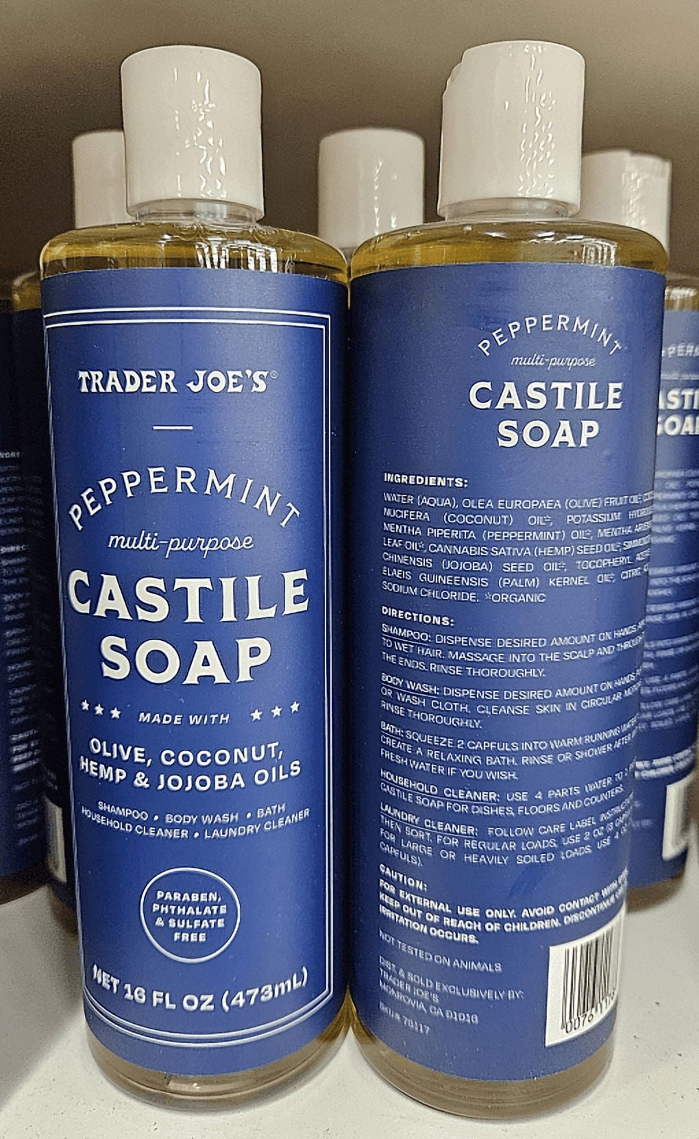 Trader Joe's Peppermint Multi-Purpose Castile Kitchen Soap 16fl oz 473ml (2 Bottles)