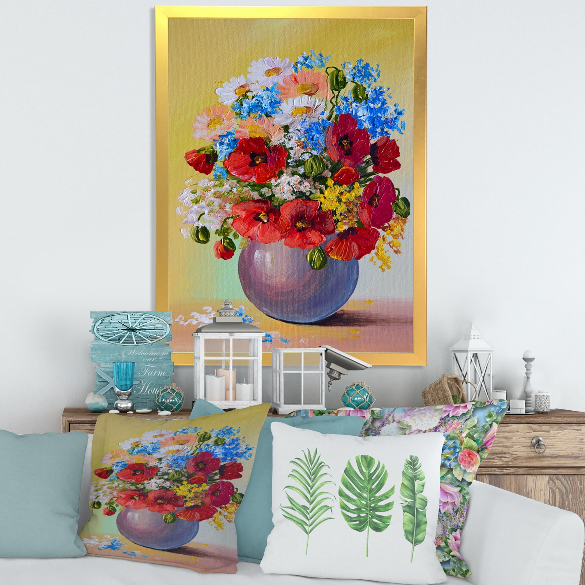 Designart 'Still Life A Bouquet Of Blue and Red Flowers' Traditional Framed Art Print