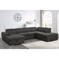 Modern U-Shaped Sectional Sofa with 7 Seaters (128") Grey Fabric and Storage