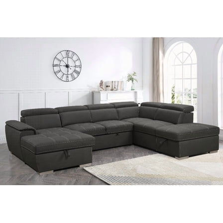 Modern U-Shaped Sectional Sofa with 7 Seaters (128") Grey Fabric and Storage