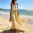 thumbnail image 5 of Boho Skirts for Women Summer Midi Length Loose Fit Plaid Long Flowy Elastic Waist A-Line Skirt Beach Vacation Yellow XL(XL), 5 of 7