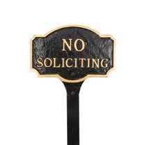 4.5" x 7.15" Petite Montague No Soliciting Statement Plaque Sign with Lawn Stake - Black/Gold