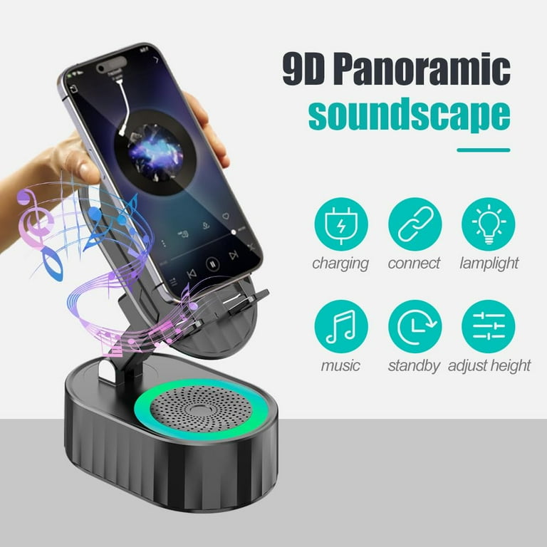 5-in-1 phone stand speaker showing audio functions