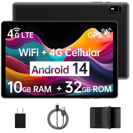 10-inch Android Tablet with Case, Unlocked Cellular Tablet with SIM Slot, 10GB RAM 32GB ROM 1TB Expandable, 2.4G/5G WiFi, BT5.0, 8MP Camera,GPS Navigation