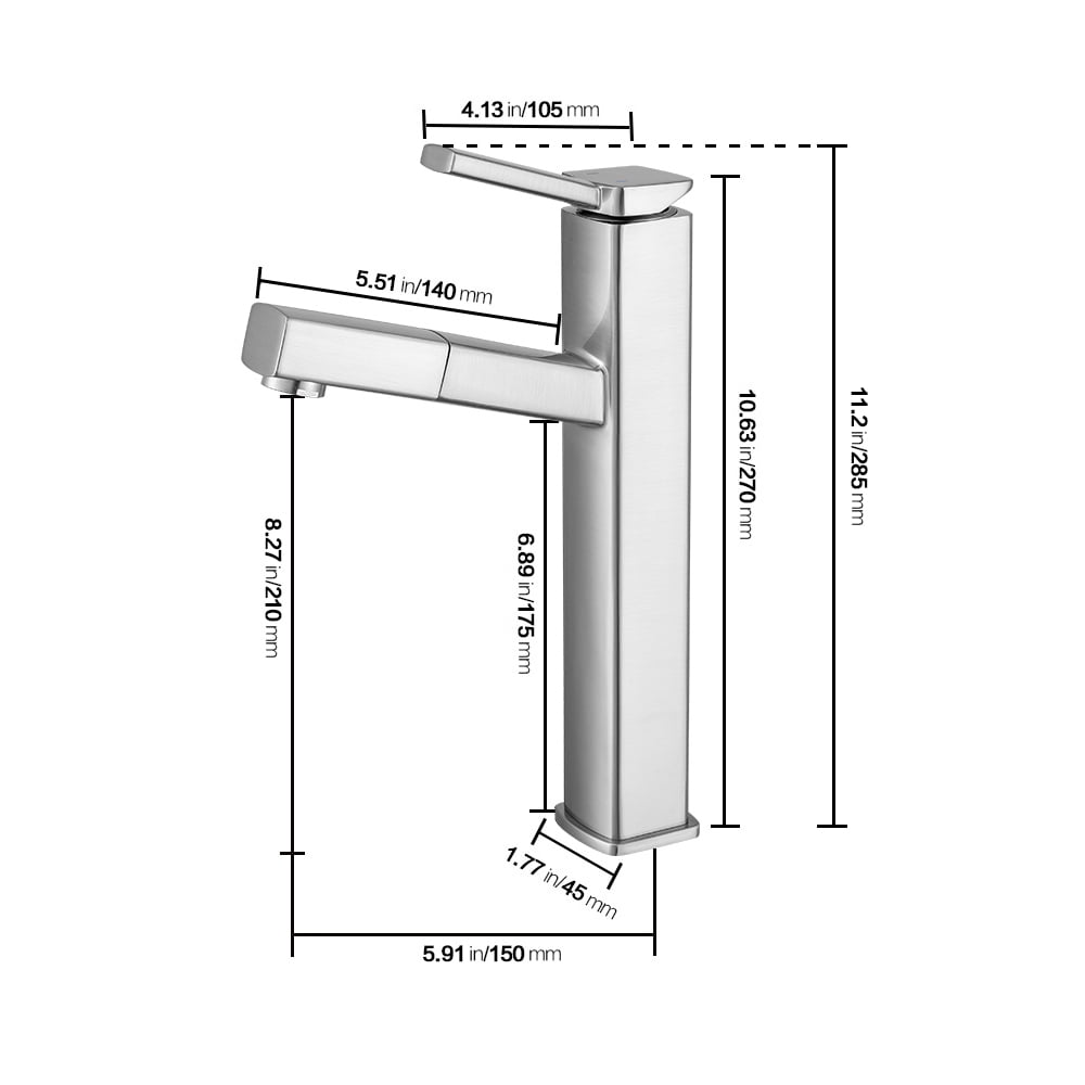 KAIYING Single Handle Bathroom Sink Faucet with Pull Out Sprayer, Rotating Spout, Pull Down Basin Mixer Tap for Hot and Cold Water (Tall, Brushed Nickel)