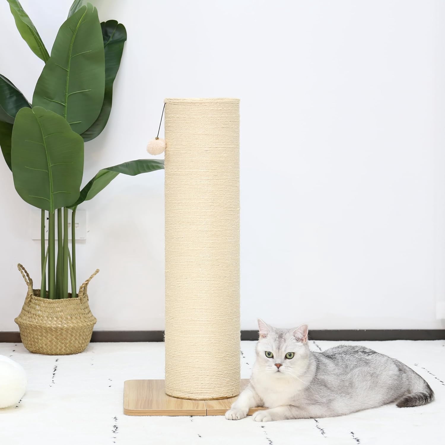 LHBcraft 29.5" Cat Scratching Post, 7.5" Dia Thick Natural Sisal Cat Scratch Post, Beige