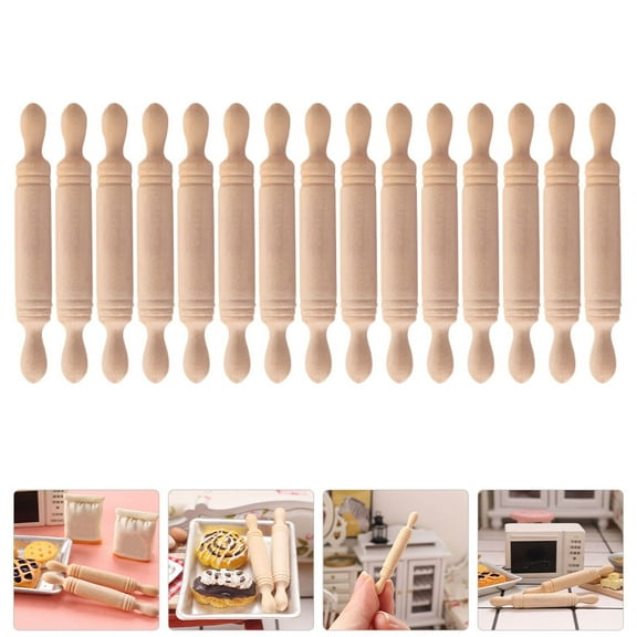 Pawsdot 15Pcs Rolling Pin Miniature Mini Rolling Pin Models Khaki Synthetic Material