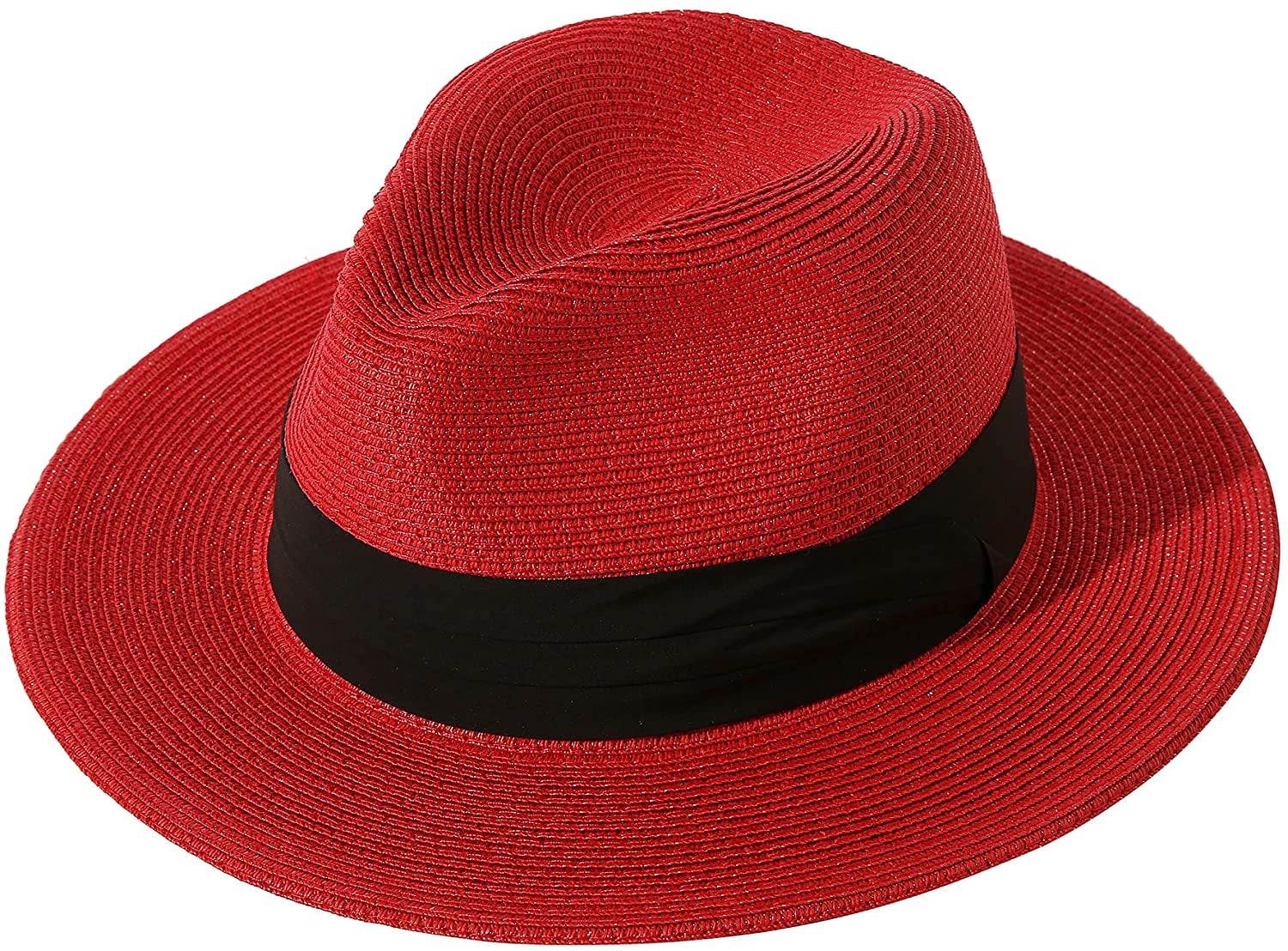 Wolmetr Women's Wide Brim Straw Panama Roll Hat Belt Buckle Fedora ...
