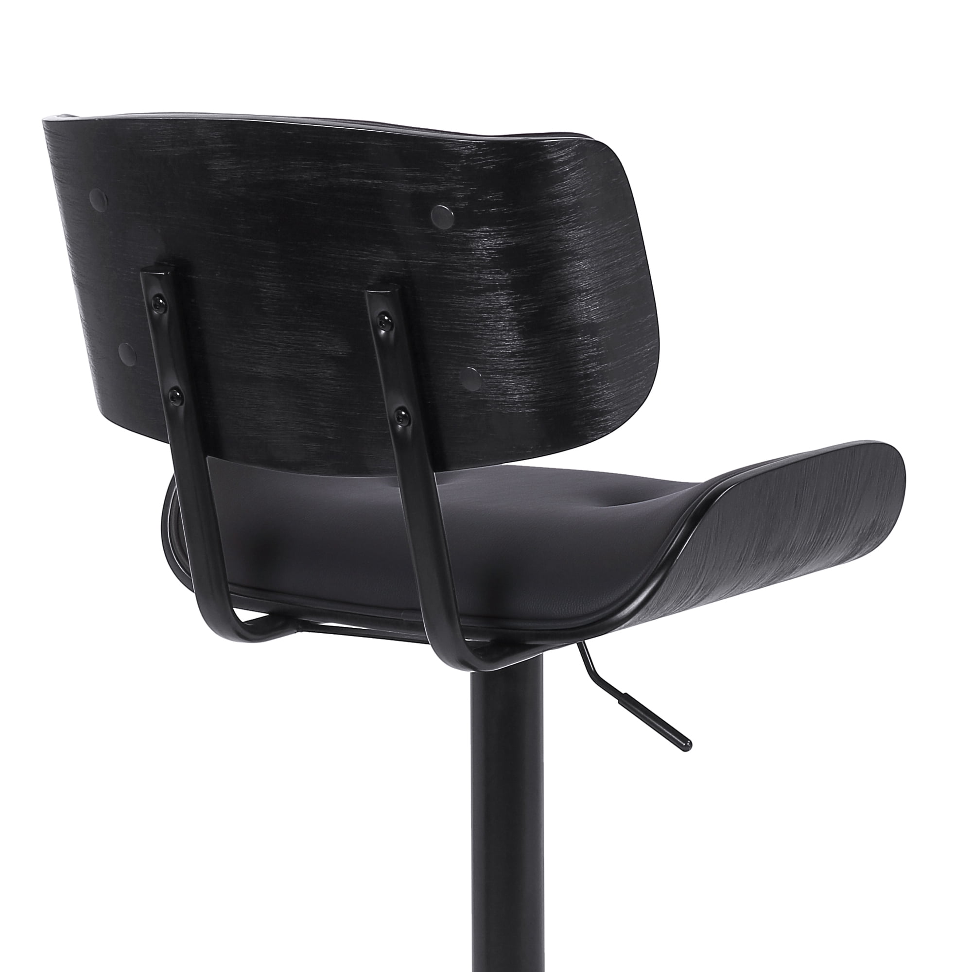 Armen Living Indoor Brooklyn Adjustable Swivel Black Faux Leather and Black Wood Bar Stool with Black Base