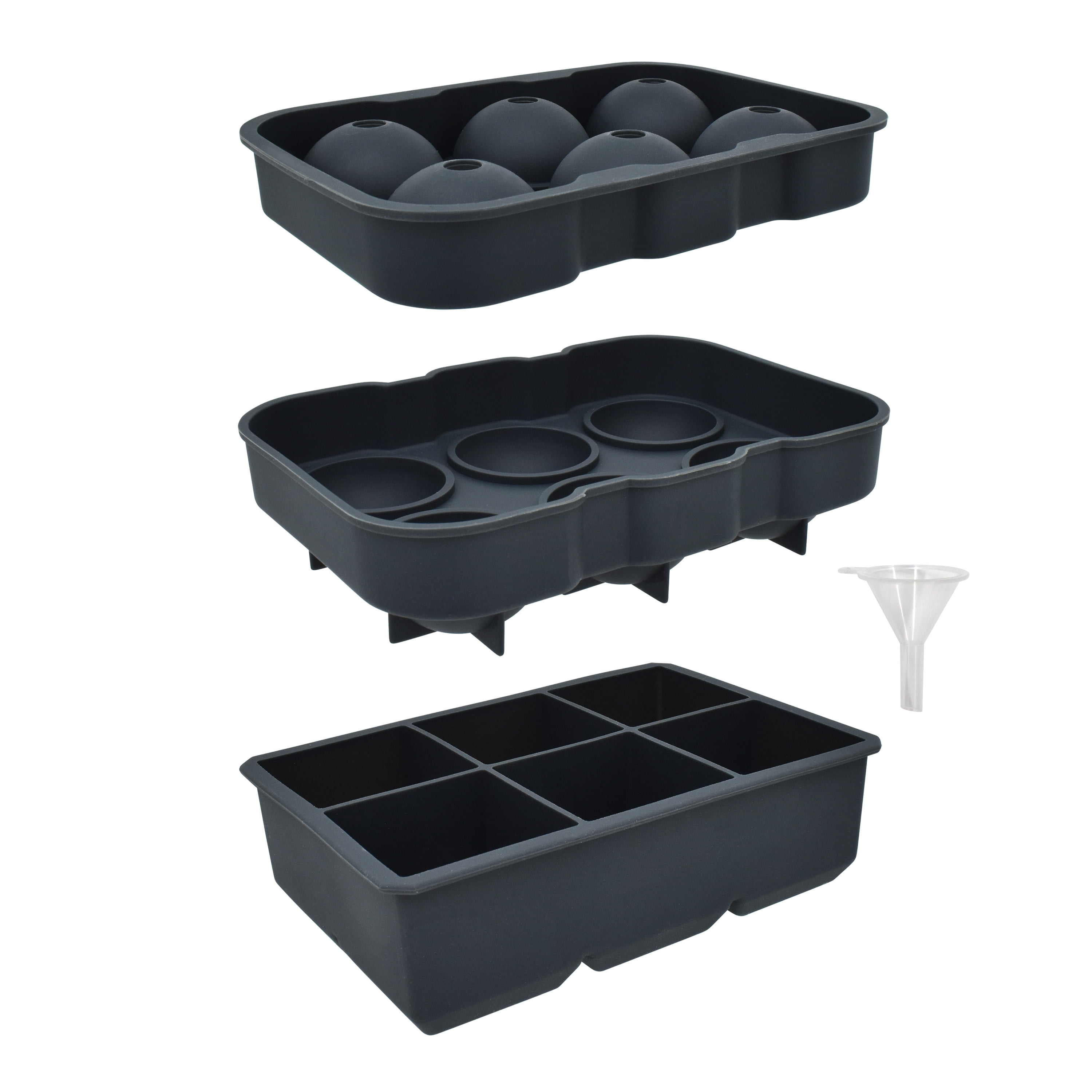 (6 pack) Mainstays, Ice Cube Tray, 2 Pack Silicone Ice Cube Tray Grey, Square & Sphere Combo, 2 pack, perfect for chilled drink preparation