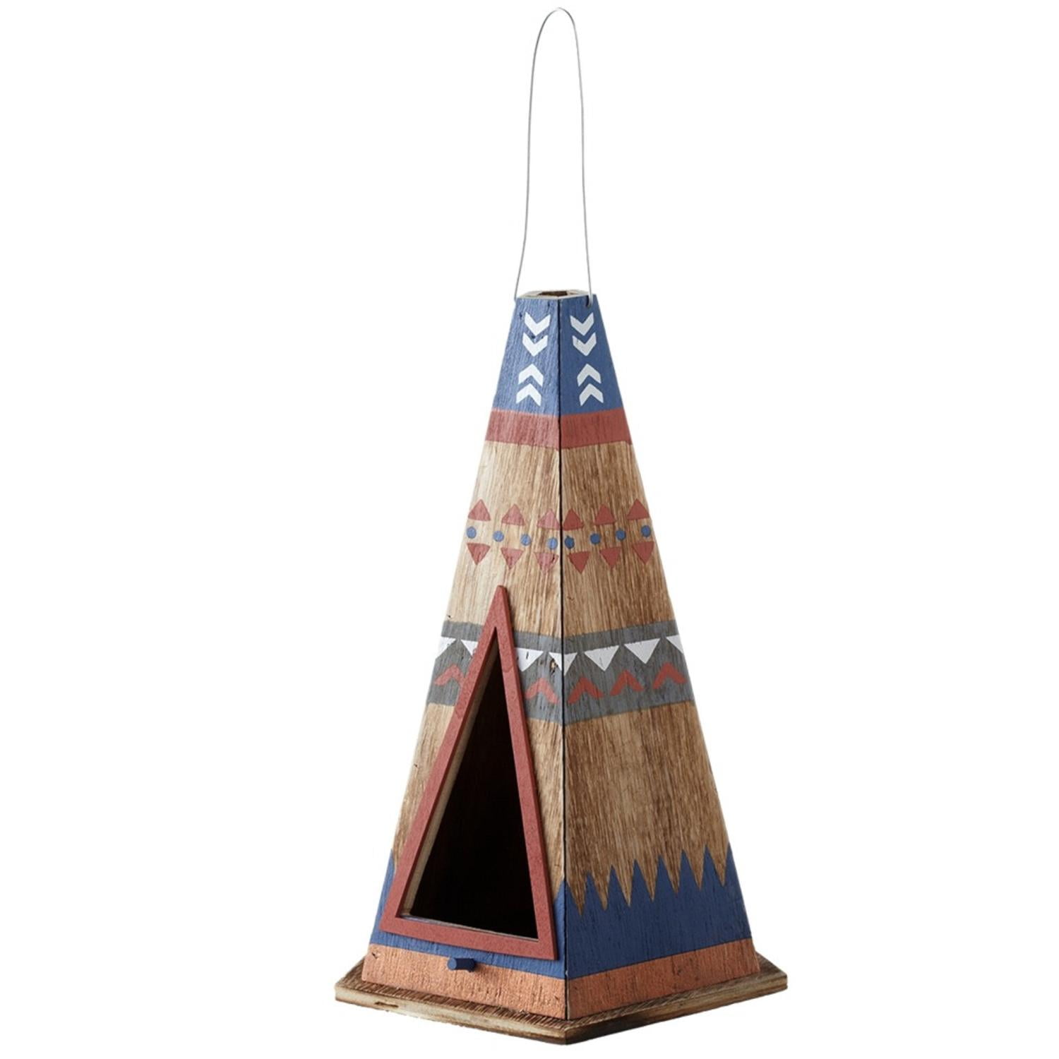 Brown and Blue Outdoor Decorative Tepee Birdhouse with Hanger 12" by Diva At Home