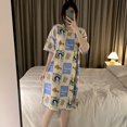 thumbnail image 1 of Pijama a rayas para mujer, con cuello redondo camisón de estilo coreano, ropa de dormir de manga corta para el hogar, verano, 2023, 1 of 4