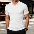 thumbnail image 2 of KLHDSF Collared Muscle Polo Shirts for Men Slim Fit V Neck Short Sleeve Ribbed Knit, Stretch, Textured, Athletic, Dress Shirt, Lightweight, Fitted Tee White XL, 2 of 7