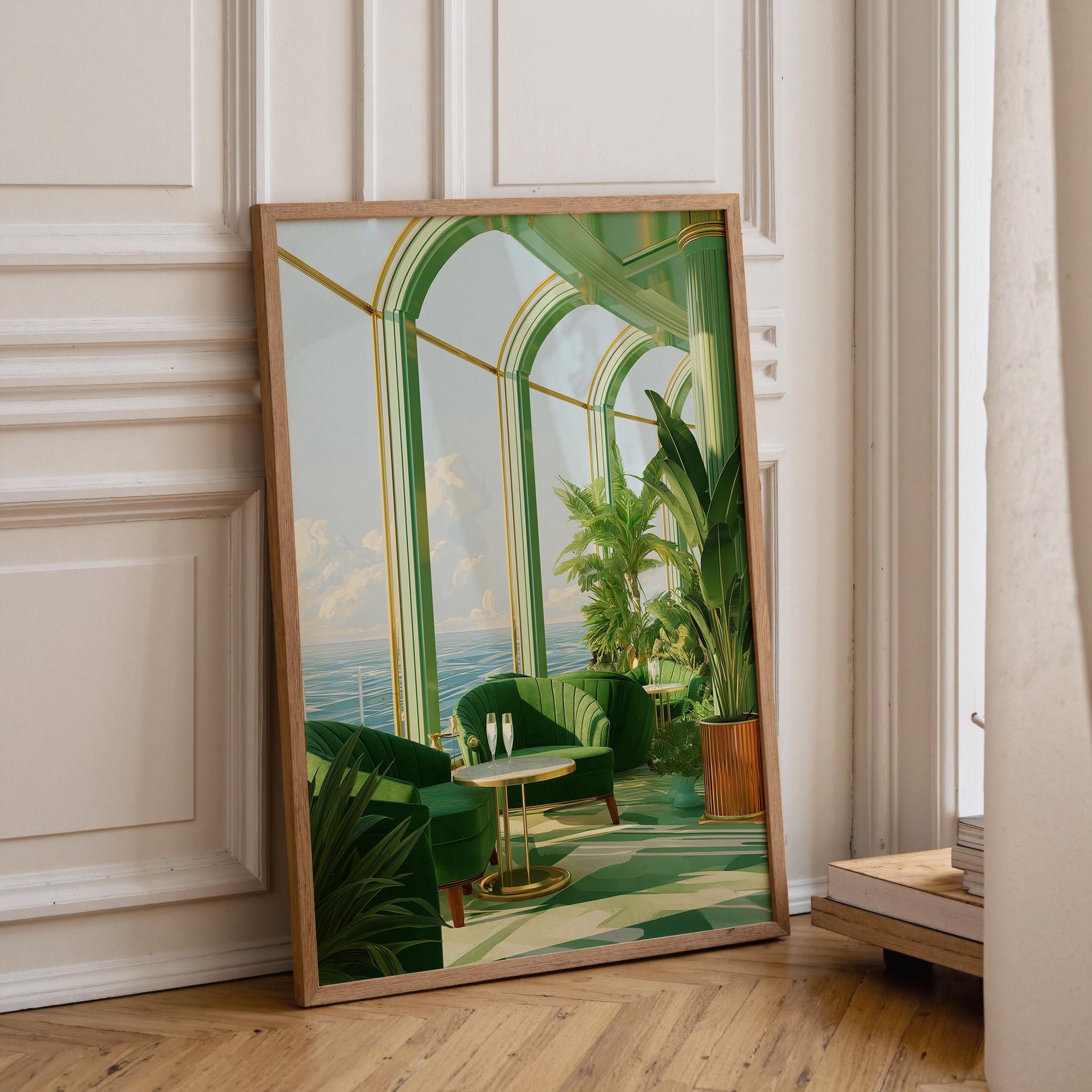 Luxury Art Deco Conservatory Interior Elegant Coastal Architecture Option Poster , Poster Print Only