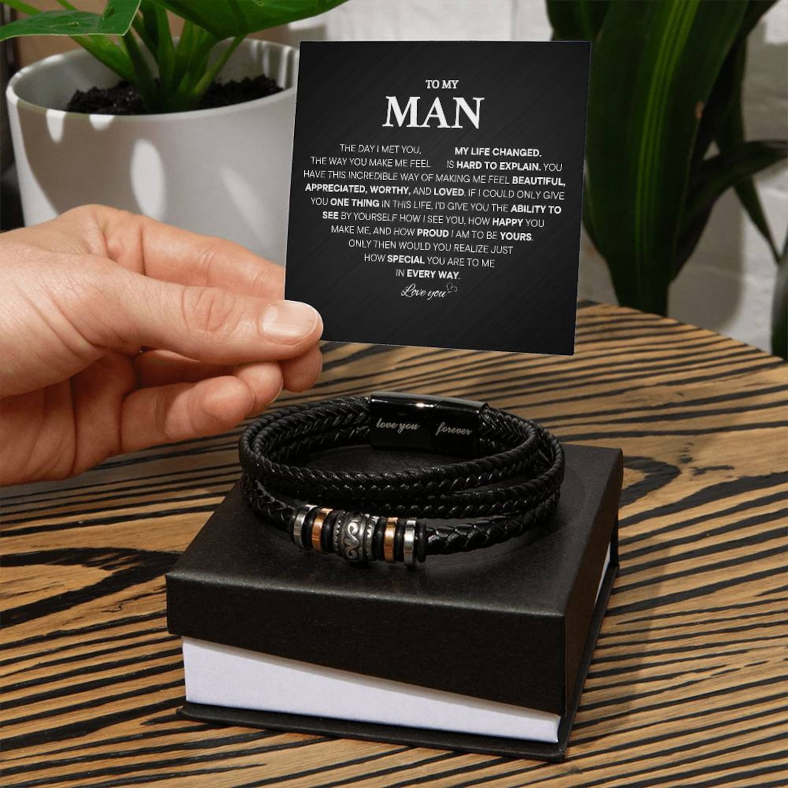Promise Bracelet For Him, Personalized Sentimental Gifts For Boyfriend, To My Man Bracelets, Birthday Christmas Anniversary Valentine Gift for Men with Message Card and Gift Box