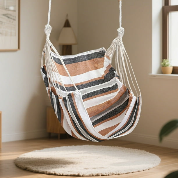 Silla colgante de interior para dormitorios y apartamentos universitarios | Silla columpio perezosa de algodón – Multicolor | Portátil, plegable, lavable a máquina | Uso para adultos/estudiantes