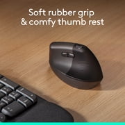 Logitech Lift Vertical Ergonomic Mouse, Wireless, Bluetooth or Logi Bolt USB Receiver, Quiet Clicks, 4 Buttons, Graphite