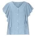 thumbnail image 3 of Fesfesfes Women's Solid Color Blouse with Button Casual Fashion Summer T-Shirt New Ruffle Short Sleeved V-neck Comfortable Tops (Light Blue,2XL), 3 of 5
