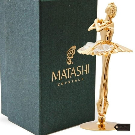 Matashi 24K Gold Plated Crystal Studded Ballerina with Arms Crossed Figurine, Valentine’s Day Gift for Girlfriend and Wife, Home Decorative Tabletop Showpiece
