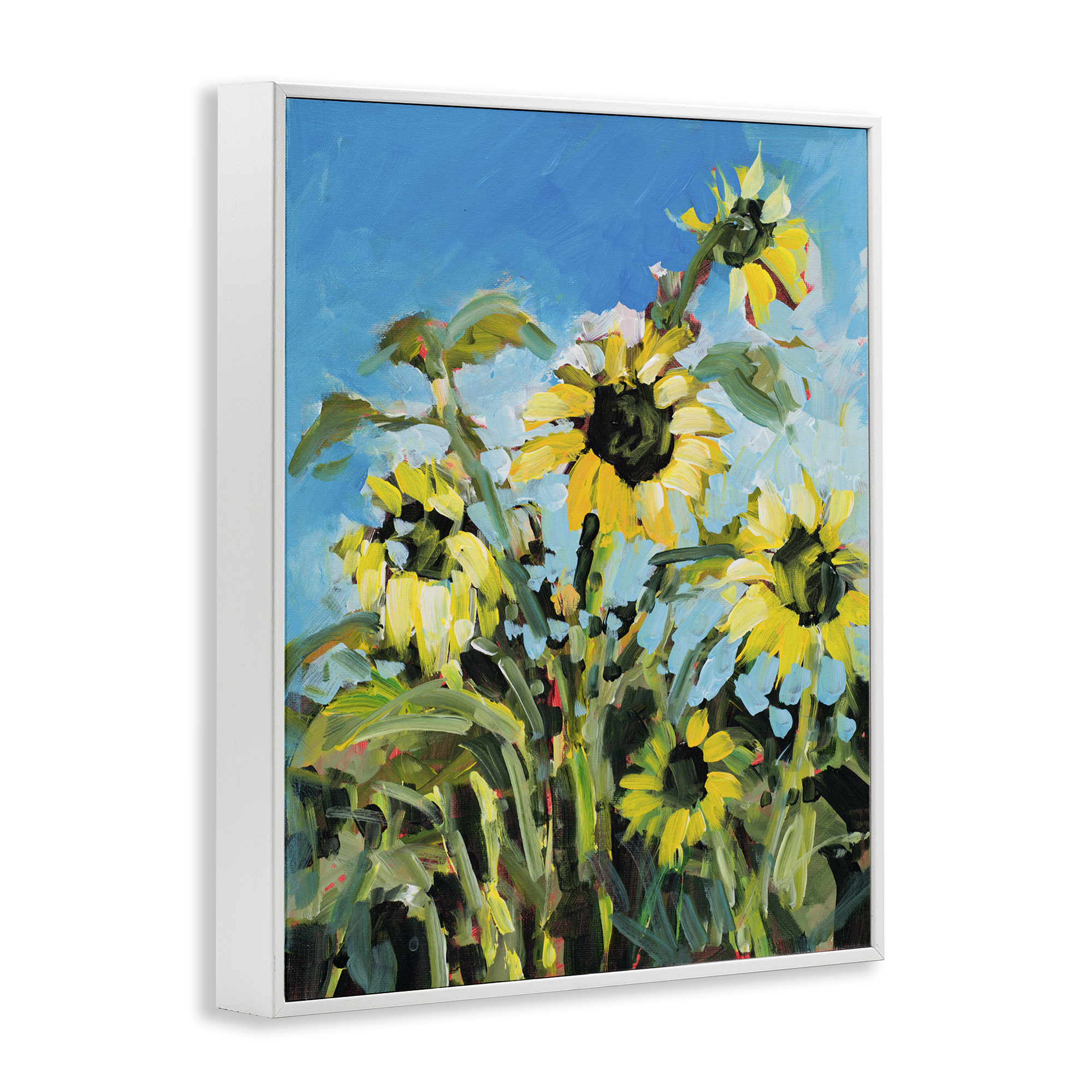 Stupell Industries Summer Sky Sunflower Field Contemporary Farm Florals Floral & Botanical Painting White Framed Art Print Wall Art, 20 x 16